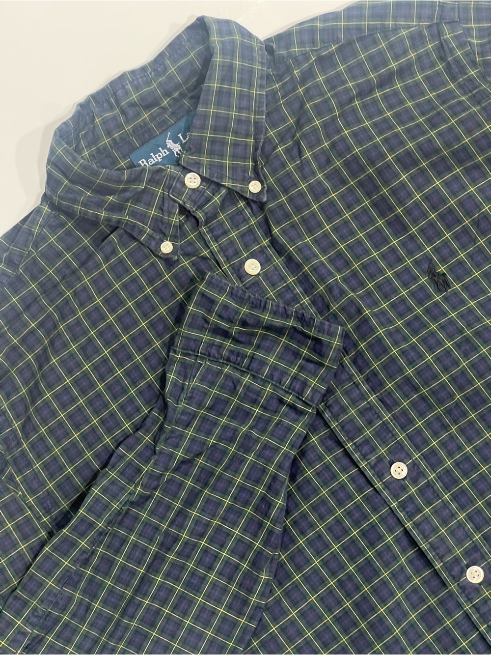 Ralph Lauren Navy and Green Windowpane Button-Down Shirt